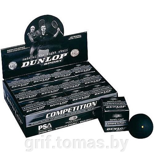 Мяч тренировочный для сквоша Dunlop Competition 1 Yellow (12 мячей в коробке) (арт. 700112) от компании Интернет-магазин товаров для спорта и туризма ГРИФ-СПОРТ - фото 1