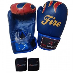 Набор для бокса детский (перчатки+капа+бинты) DR Sport ПВХ (синий) (арт. 327)