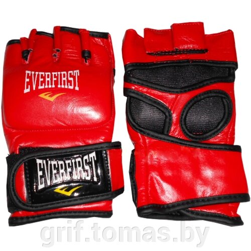 Перчатки для смешанных единоборств Everfirst кожа (красный) (арт. 975) от компании Интернет-магазин товаров для спорта и туризма ГРИФ-СПОРТ - фото 1