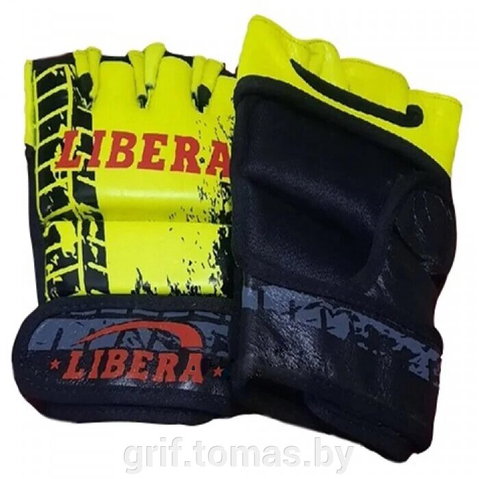 Перчатки для смешанных единоборств Libera кожа (черный/желтый) (арт. LIB-312) от компании Интернет-магазин товаров для спорта и туризма ГРИФ-СПОРТ - фото 1
