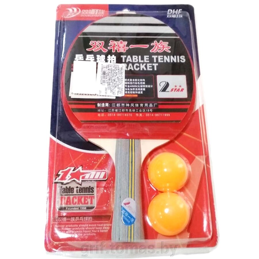 Ракетка для настольного тенниса + 2 шарика (арт. 2ZV) от компании Интернет-магазин товаров для спорта и туризма ГРИФ-СПОРТ - фото 1