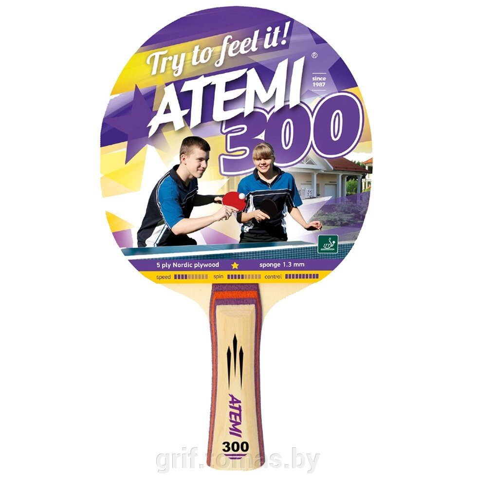 Ракетка для настольного тенниса Atemi 300 1* (арт. A300) от компании Интернет-магазин товаров для спорта и туризма ГРИФ-СПОРТ - фото 1