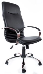 Кресло офисное Деловая обстановка Нова Хром кожа Люкс (черный)