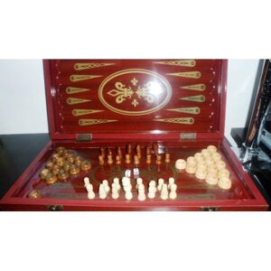 Набор деревянный для игры в нарды + шашки + шахматы , 40*40 см , K-400
