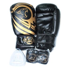 Набор для бокса детский (перчатки боксёрские + капа + бинты ) ZEZ sport черные 4 унций , Tiger-4-OZ