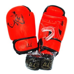 Набор для бокса детский (перчатки боксёрские + капа + бинты ) ZEZ sport синие 6 унций , Fighter-6-OZ