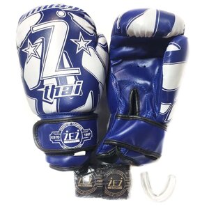 Набор для бокса детский (перчатки боксёрские + капа + бинты ) ZEZ sport синие 2 унций , Z-THAI-2-OZ