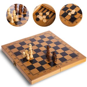 Шахматы, шашки, нарды бамбуковые 40*40 см арт. LG404