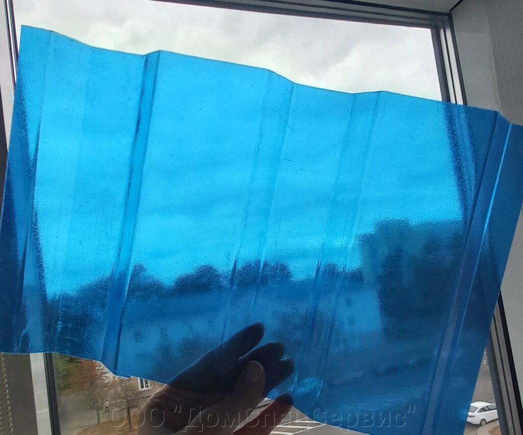 Профилированный монолитный поликарбонат МП-20 синий, волна трапеция 137,5*18мм, лист 1150х2000мм от компании ООО "ДомСпецСервис" - фото 1