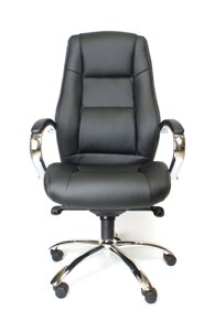 Кресло КРОН хром для комфортной работы в офисе и дома, стул KRON в натуральной коже (черная, коричневая)
