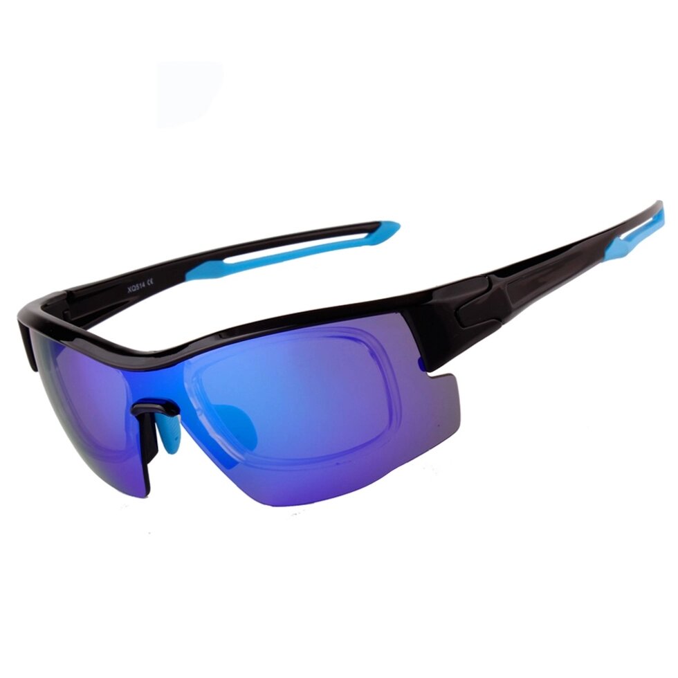 Очки солнцезащитные XQ514, (чёрно-синие / синие revo) +2 доп. линзы от компании Интернет-магазин отделочных материалов «Konturs. by» - фото 1