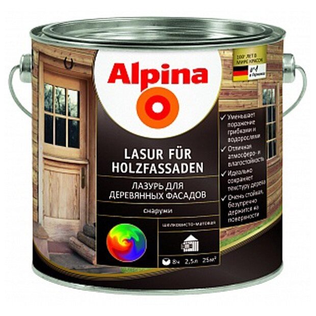 Alpina «Lasur fuer Holzfassaden» Лазурь алкидная для деревянных фасадов от компании ООО "Наш дах" - фото 1