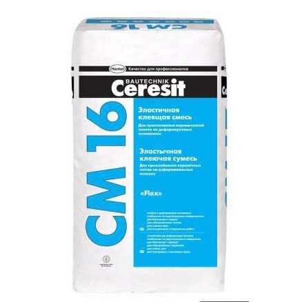 Ceresit «Flex» CM 16 Подходит для приклеивания плитки на неровных поверхностях. - сравнение