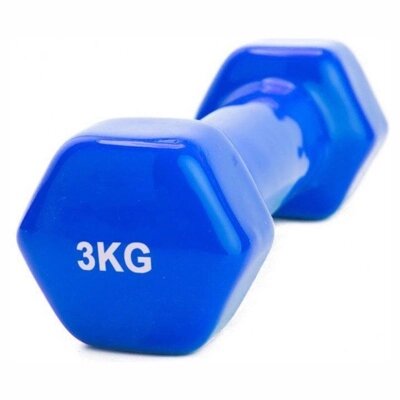 Гантель обрезиненная 3 кг, синяя (rubber covered barbell 3 kg BLUE) от компании Компания «Про 100» - фото 1