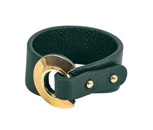Кожаный браслет «УНО», зеленый с золотым (BRG70128 green real leather gold metal) AS 0679