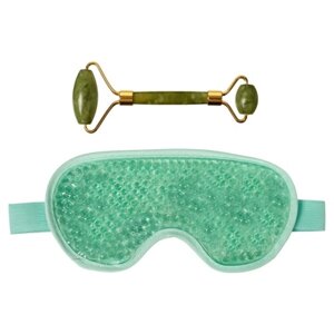 Массажёр для лица нефритовый и гелевая маска для глаз (Jade roller with gel beads eyemask) KZ 0923