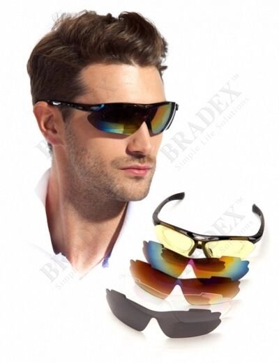 Очки спортивные солнцезащитные с 5 сменными линзами в чехле, черные (Sport Sunglasses, black) - Компания «Про 100»