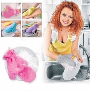 Варежкa двусторонняя для мытья посуды и уборки, розовая (Waterproof and oil restistant washing gloves (pink))