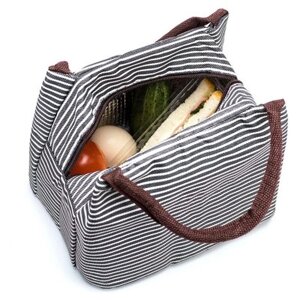 Термосумка для ланч-бокса в полоску «ГОРЯЧИЙ ОБЕД» черная (NEW Stripe Lunch Box Bag With Handle black) TK 0260