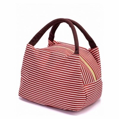 Термосумка для ланч-бокса в полоску «ГОРЯЧИЙ ОБЕД» красная (NEW Stripe Lunch Box Bag With Handle red) TK 0259 от компании Компания «Про 100» - фото 1