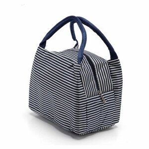 Термосумка для ланч-бокса в полоску «ГОРЯЧИЙ ОБЕД» синяя (NEW Stripe Lunch Box Bag With Handle navy) TK 0262