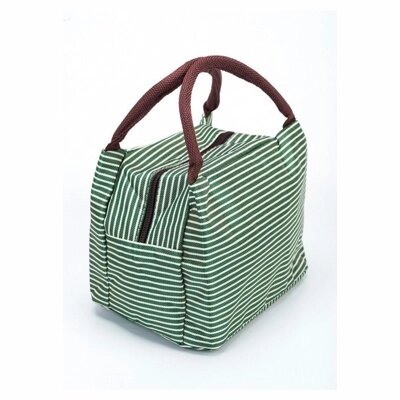 Термосумка для ланч-бокса в полоску «ГОРЯЧИЙ ОБЕД» зеленая (NEW Stripe Lunch Box Bag With Handle green) TK 0264 от компании Компания «Про 100» - фото 1