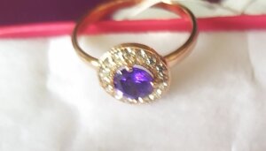 Кольцо с фиолетовым камнем, Красная пресня, золочение, арт. 2362459рч 19