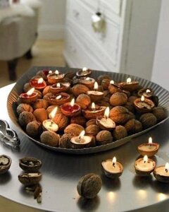 Свечи из соевого воска в скорлупе грецкого ореха ( набор 10 свечей)