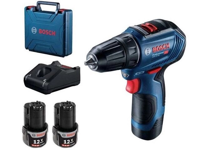 Аккум. дрель-шуруповерт BOSCH GSR 12V-30 в чем. (12.0 В, 2 акк., 2.0 А/ч Li-Ion, 2 скор., 30 Нм, шурупы до 7 мм) от компании ООО "ИнструментЛюкс" - фото 1