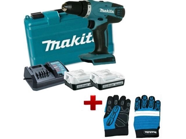 Аккум. дрель-шуруповерт MAKITA DF 347 DWE в чем. + АКЦИЯ (перчатки L Makita) (14.4 В, 2 акк., 1.5 А/ч Li-Ion, 2 скор., от компании ООО "ИнструментЛюкс" - фото 1