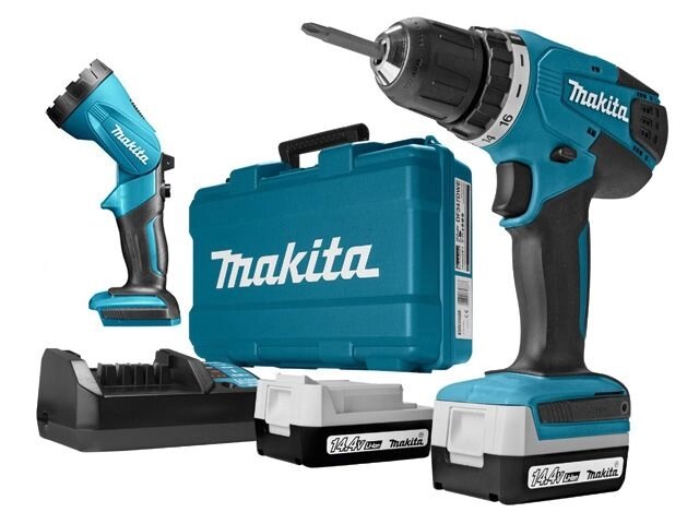 Аккум. дрель-шуруповерт MAKITA DF 347 DWLE в чем. + фонарь (14.4 В, 2 акк., 1.5 А/ч Li-Ion, 2 скор., 30 Нм, шурупы до 8 от компании ООО "ИнструментЛюкс" - фото 1