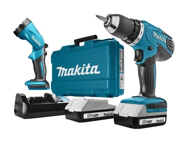 Аккум. дрель-шуруповерт MAKITA LXT DF 457 DWLE в чем. + фонарь (18.0 В, 2 акк., 1.5 А/ч Li-Ion, 2 скор., 42 Нм, шурупы от компании ООО "ИнструментЛюкс" - фото 1