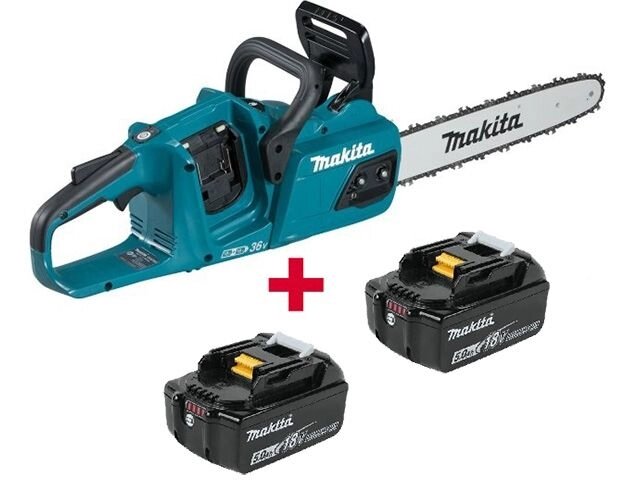 Аккум. пила цепная MAKITA DUC 355 Z шина 35 см (14"), 3/8, 1.1 мм + АКЦИЯ (2 аккумулятора) (18.0 В, 2 акк. 5.0 А/ч от компании ООО "ИнструментЛюкс" - фото 1