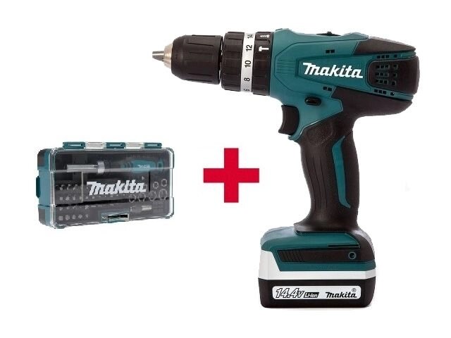 Аккум. ударная дрель-шуруповерт MAKITA HP 347 DWE в чем. + Набор бит 47 шт. (B-36170) (14.4 В, 2 акк., 1.5 А/ч Li-Ion, от компании ООО "ИнструментЛюкс" - фото 1