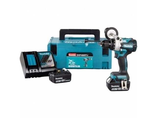 Аккум. ударная дрель-шуруповерт MAKITA LXT DHP 486 RTJ в кейсе (18.0 В, 2 акк., 5.0 А/ч Li-Ion, 2 скор., 125 Нм, шурупы от компании ООО "ИнструментЛюкс" - фото 1