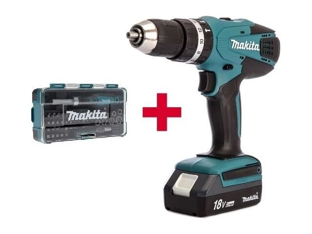 Аккум. ударная дрель-шуруповерт MAKITA LXT HP 457 DWE в чем. + Набор бит 47 шт. (B-36170) (18.0 В, 2 акк., 1.5 А/ч от компании ООО "ИнструментЛюкс" - фото 1