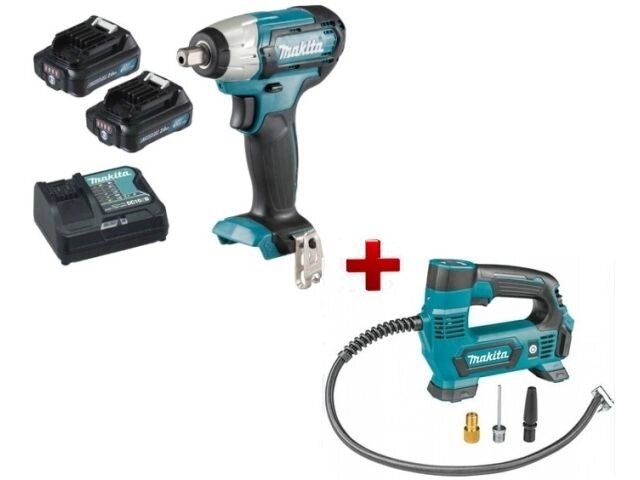 Аккум. ударный гайковерт MAKITA TW 141 DWAE в чем. + АКЦИЯ Аккум. компрессор MP 100 DZ (12.0 В, 2 акк., 2.0 А/ч Li-Ion, от компании ООО "ИнструментЛюкс" - фото 1