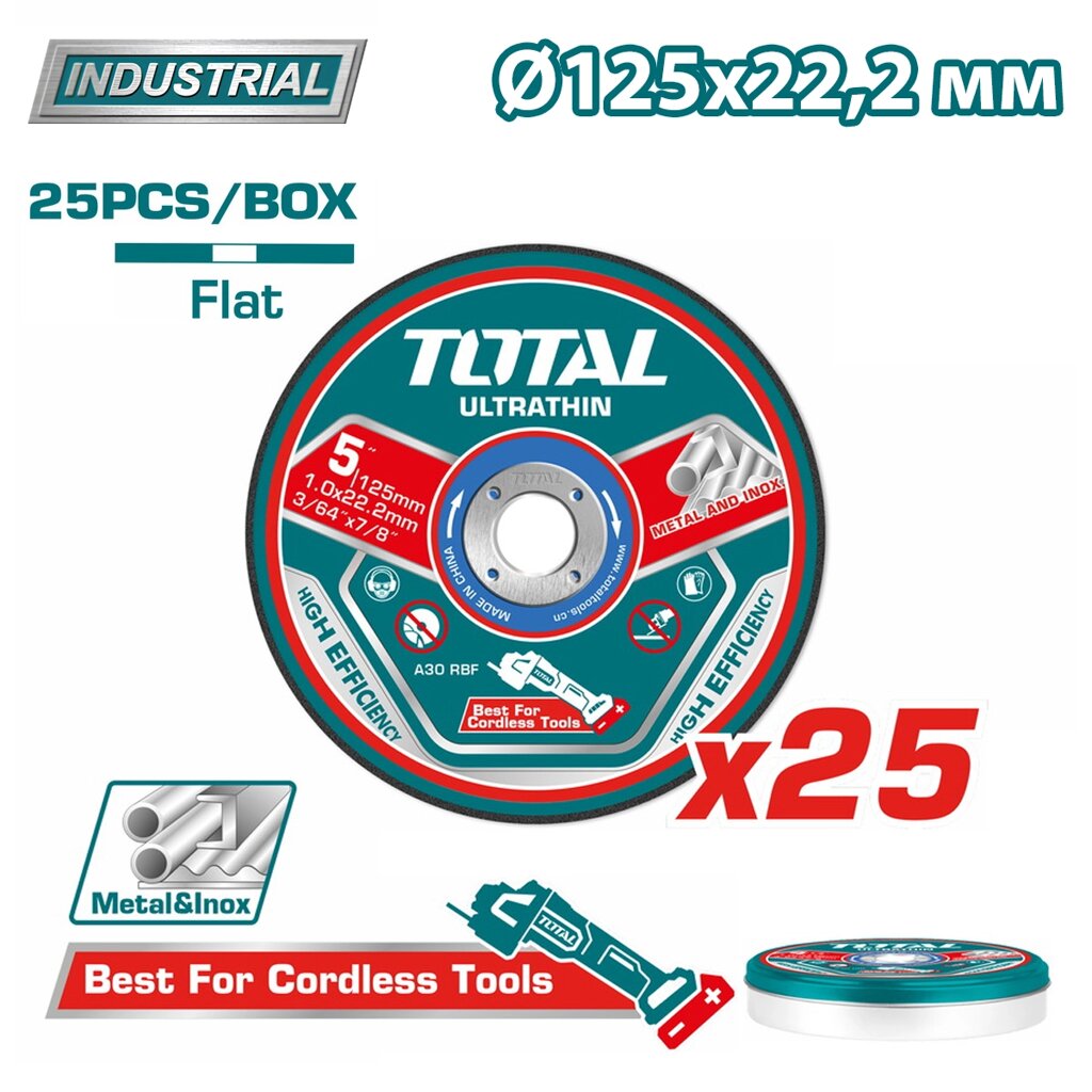 Круг отрезной 125x1,0x22,2 мм по металлу TOTAL TAC21012525 (25 шт) от компании ООО "ИнструментЛюкс" - фото 1