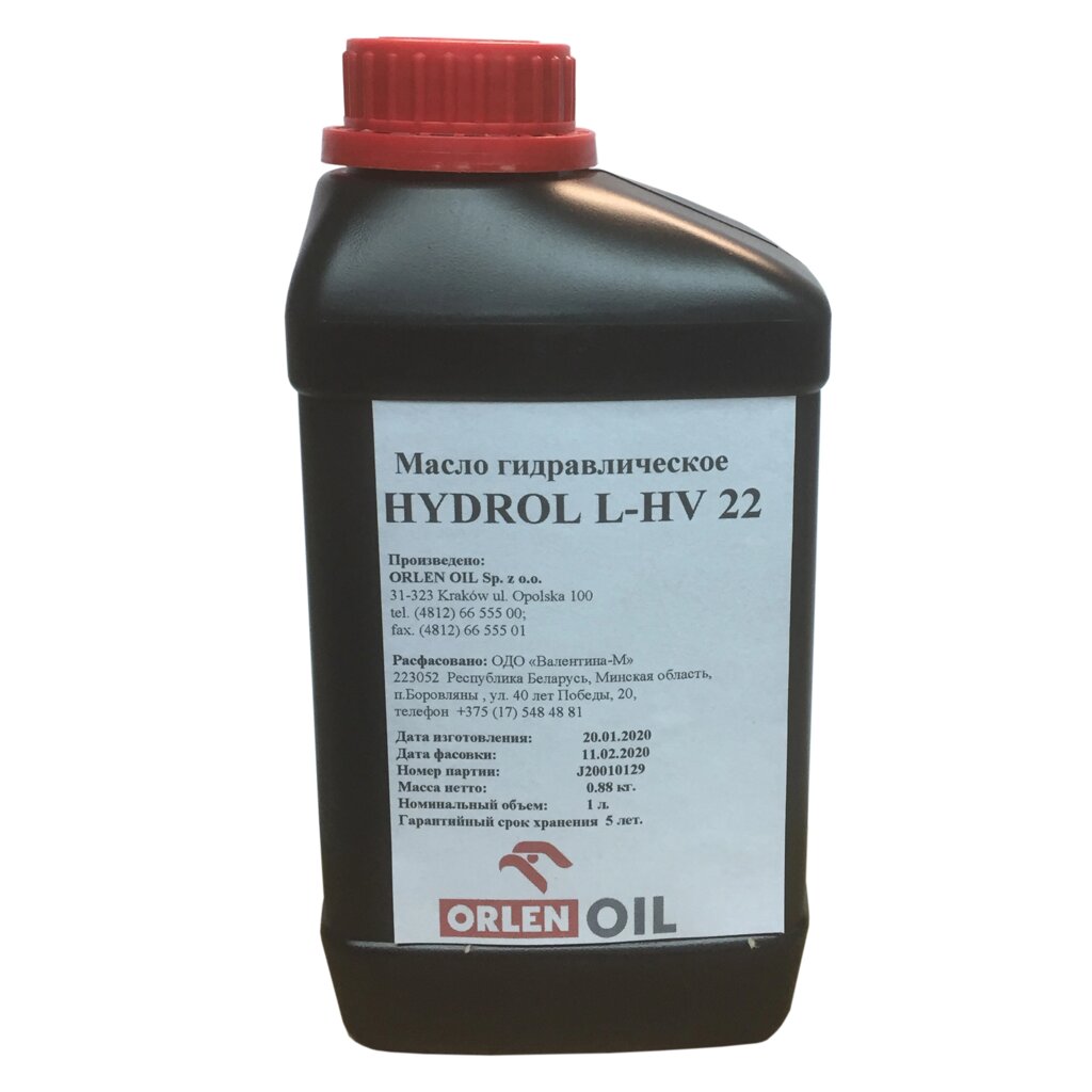 Масло гидравлическое для дровоколов Orlen Oil HYDROL L-HV 22 (1л) от компании ООО "ИнструментЛюкс" - фото 1