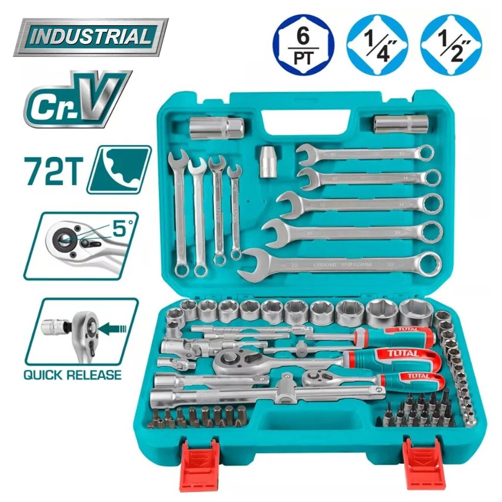 Набор инструментов 1/2 ", 1/4 " TOTAL THT421802 (82 предметов) от компании ООО "ИнструментЛюкс" - фото 1