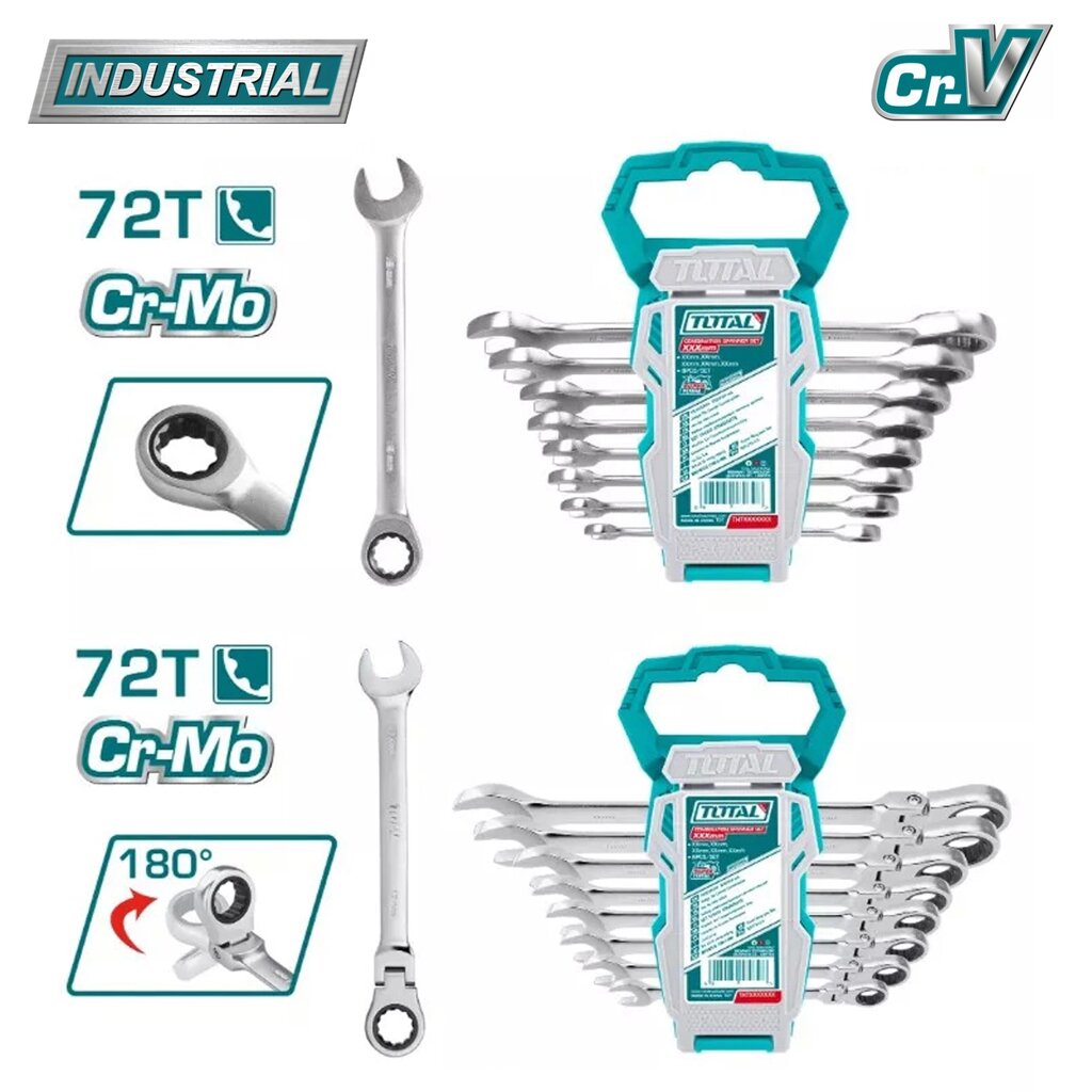 Набор ключей комбинированных с трещоткой TOTAL THT103RK166 (16 шт) от компании ООО "ИнструментЛюкс" - фото 1