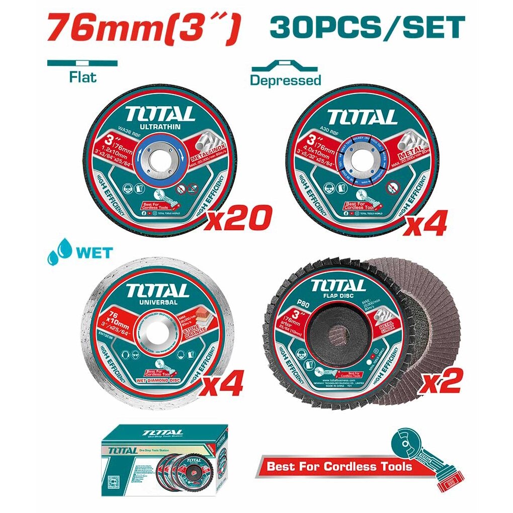 Набор отрезных и шлифовальных дисков TOTAL TAC97630 (30шт) от компании ООО "ИнструментЛюкс" - фото 1