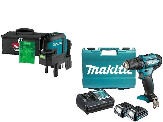 Нивелир лазерный MAKITA SK 106 GDZ в сумке + АКЦИЯ (дрель-шуруповерт) (проекция: крест, до 35 м, +/- 0.30 мм/м, резьба от компании ООО "ИнструментЛюкс" - фото 1