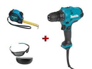 Дрель-шуруповерт MAKITA DF 0300 в кор. + АКЦИЯ рулетка и защитные очки (320 Вт, патрон ЗВП, 2 скор. + АКЦИЯ рулетка и