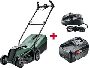 Газонокосилка аккумуляторная BOSCH CityMower 18 (18.0 В, 1 акк., 4.0 А/ч, Li-Ion, шир. 340 мм, выс. 30-60 мм, металлич.