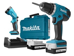 Аккум. дрель-шуруповерт MAKITA DF 347 DWLE в чем. + фонарь (14.4 В, 2 акк., 1.5 А/ч Li-Ion, 2 скор., 30 Нм, шурупы до 8