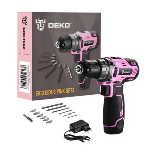 Дрель-шуруповерт аккумуляторная DEKO GCD12DU3 PINK SET2