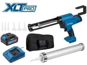 Аккум. пистолет для герметика BULL CG 1860 SET (1х4), сумка, 300/600 мл, 2500 Н, 8,3 мм/с, рег. скор. (защита от