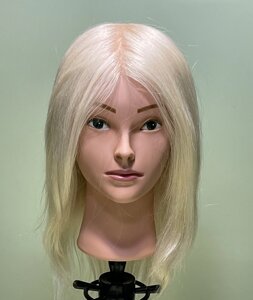 Учебная голова натуральная женская блондинка 45см.