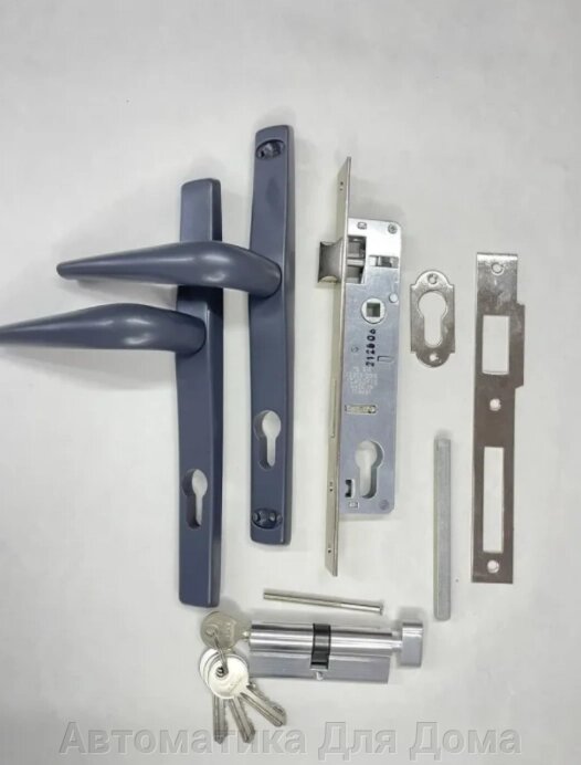 Комплект замка (фурнитуры) с сердцевиной ключ-барашек для калитки цвет-7024 от компании Автоматика Для Дома - фото 1